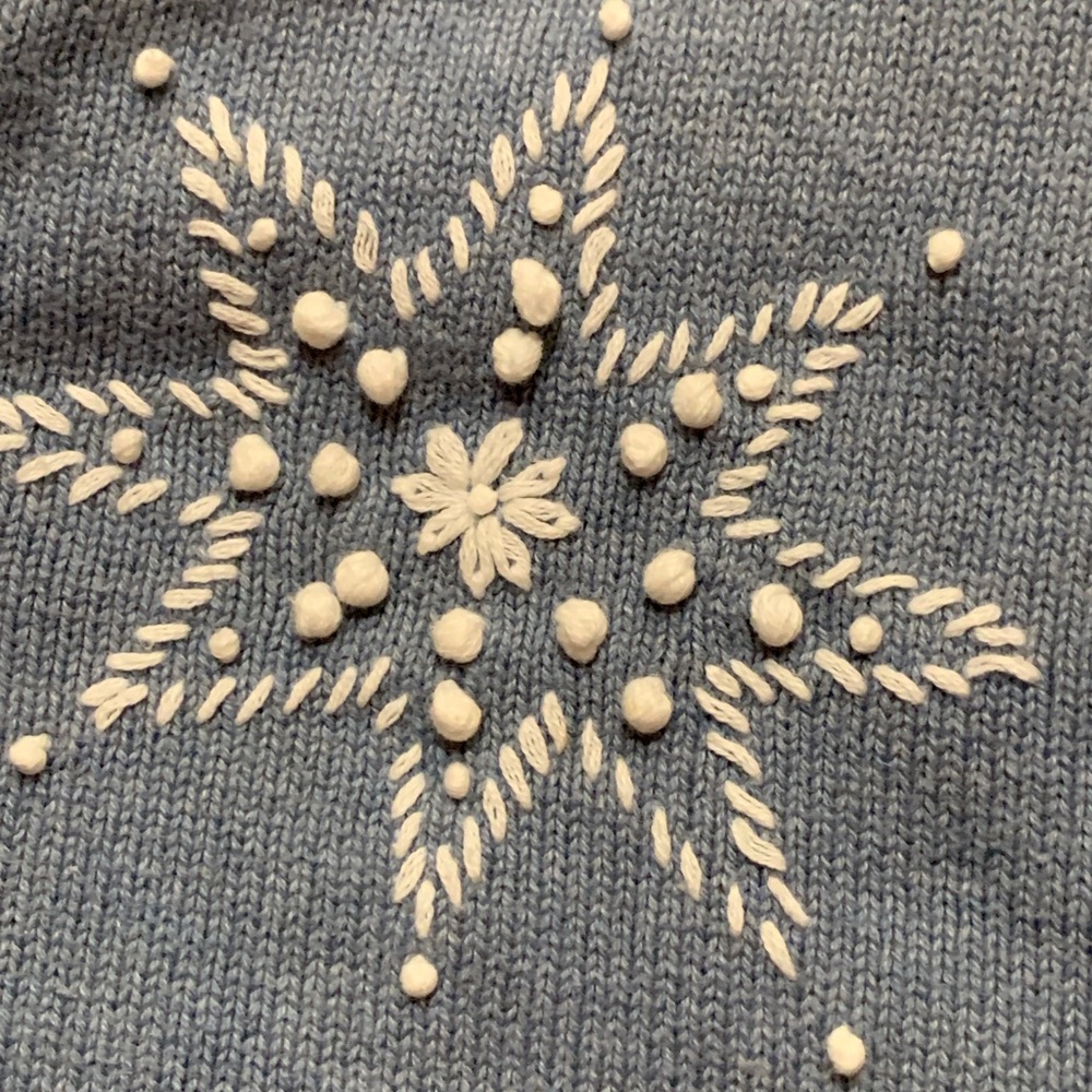 Vintage THE TOG SHOP Womens Sz M Button Up Snowflake Sweater Blue Embroidered - Picture 6 of 9